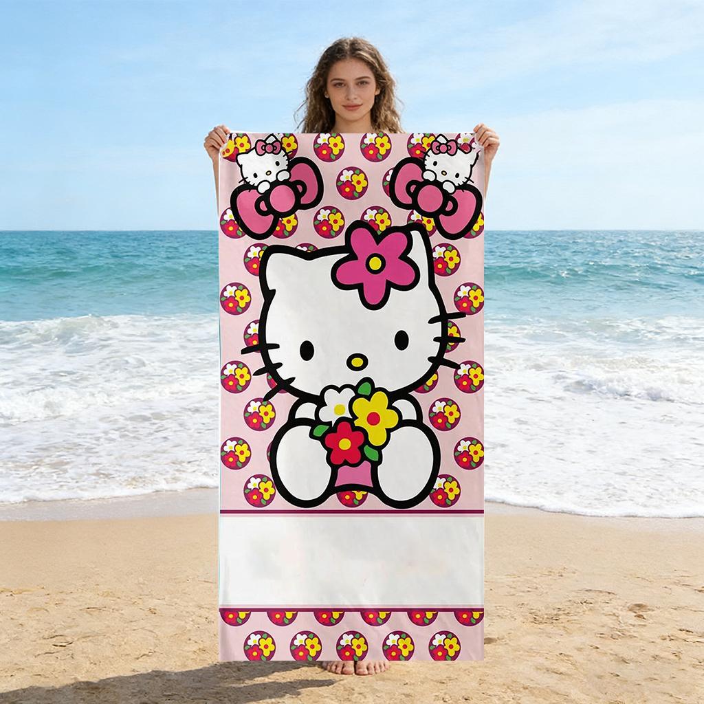 Hello Kitty Kids Beach Towel, Cute Cartoon Pool Bath Towel, Soft Absorbent Girls Summer Towel, Birthday Gift Flat Print