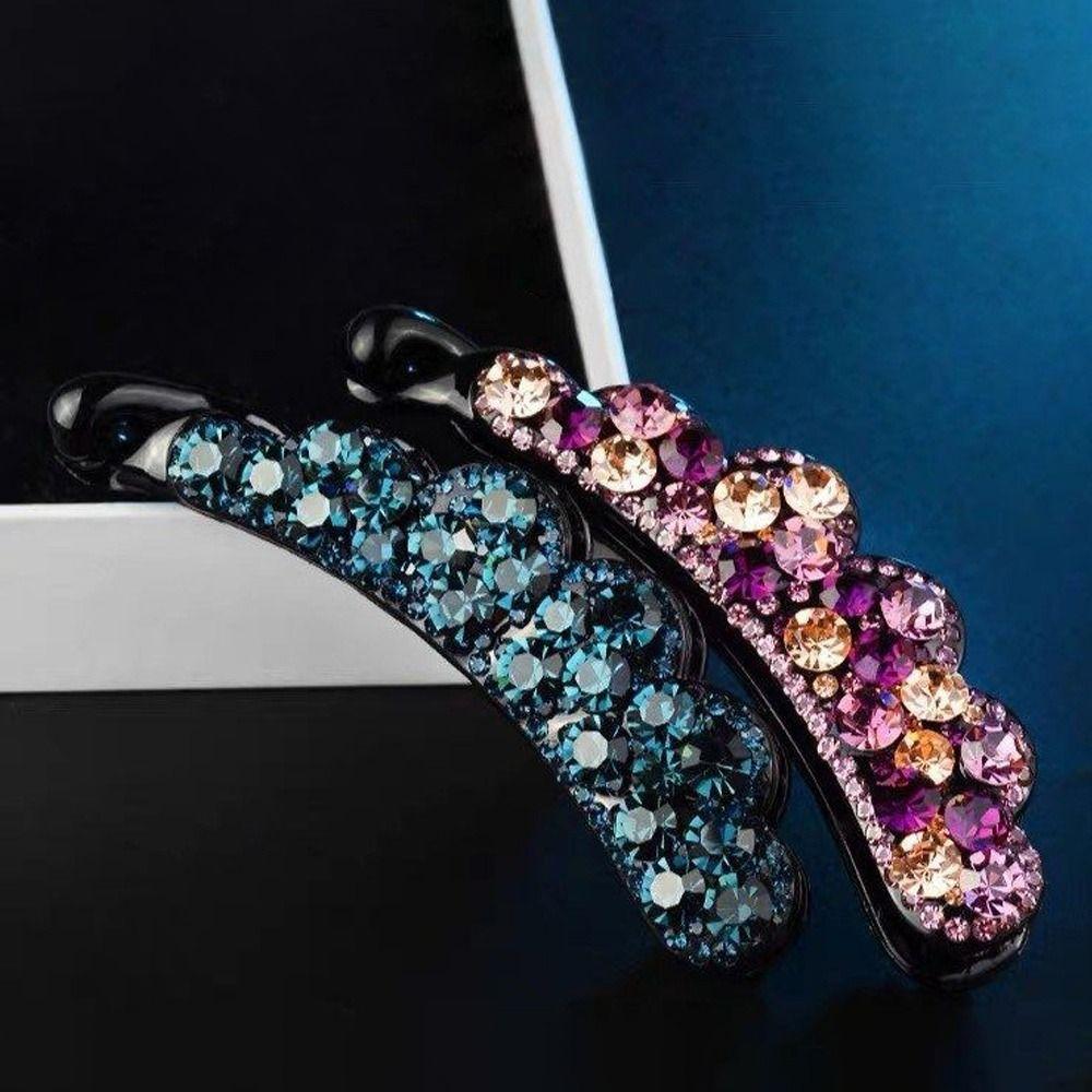 Korean Style Crystal Hair Claws Elegant Sweet Hairpins Rhinestones Banana Clip  For Women Girls