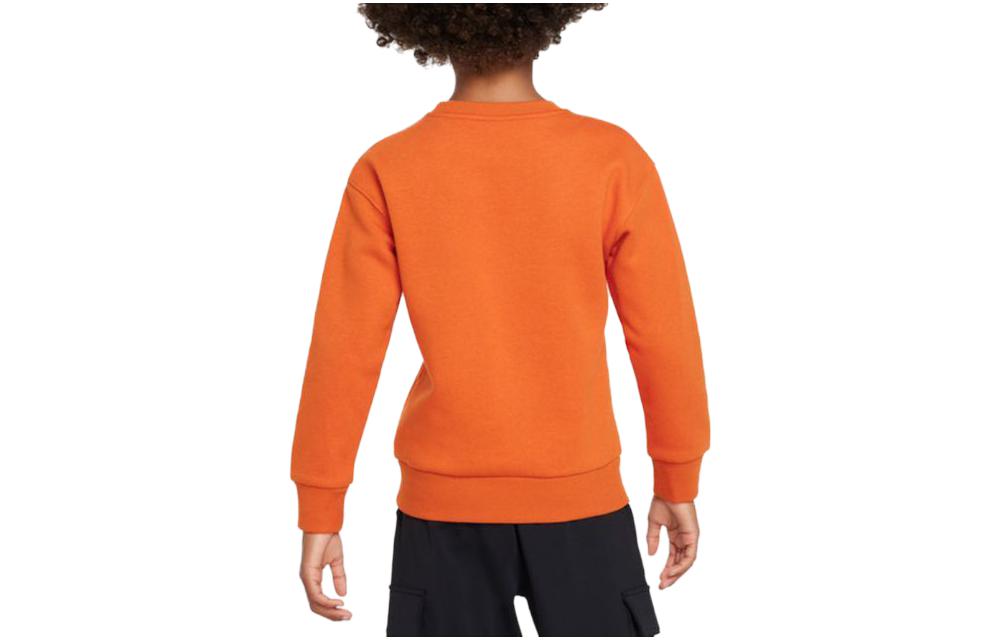 Nike Sweatshirt Kids' Apparel CLUB Letter Crew Neck Fleece Lined Casual Sports Campfire Orange Kids' FZ6425-878