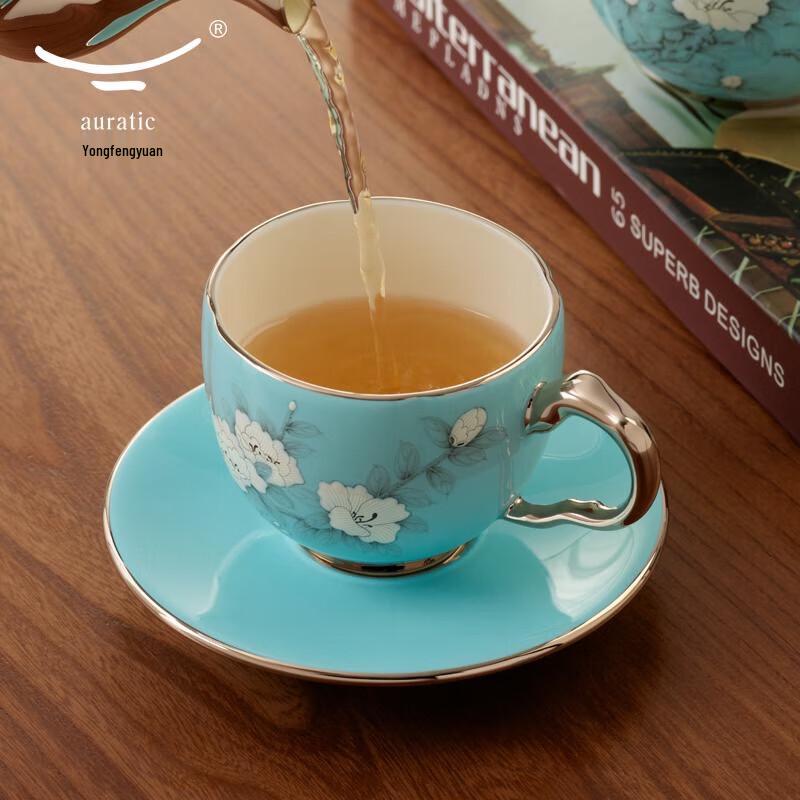 Yongfengyuan Madam Porcelain Hand-painted Blue Orchid Coffee Cup Set