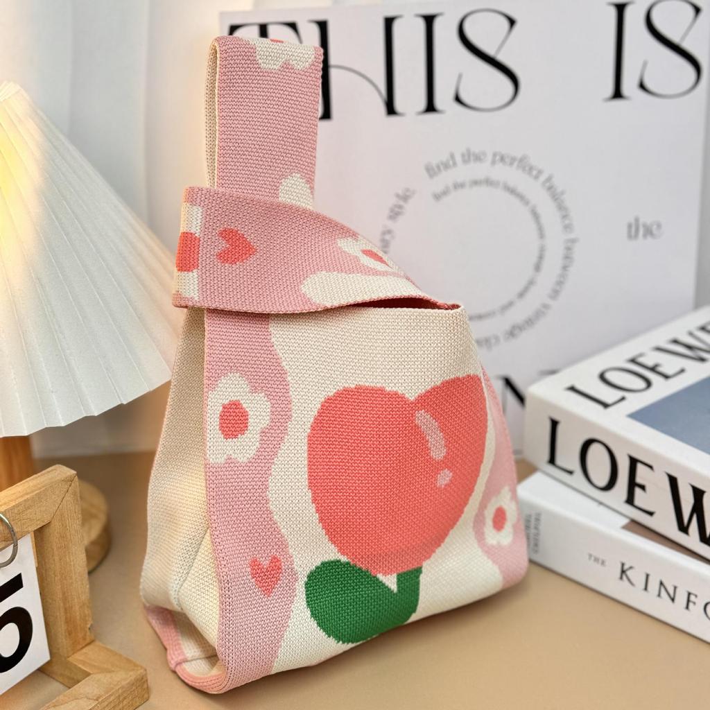 Festive Knitted Wedding Candy Bag - Personalized Korean Handbag with Logo