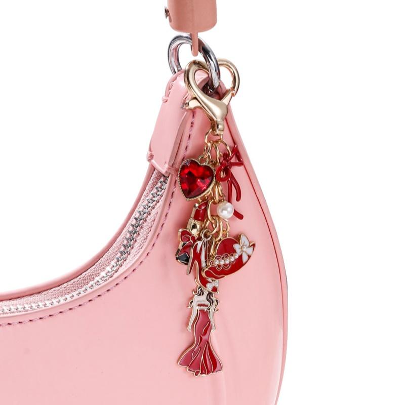 Elegant Woman Hat Bow High Heels Enamel Keychain Heart Lipstick Key Ring For Girls Good Gift Decoration Handmade Jewelry