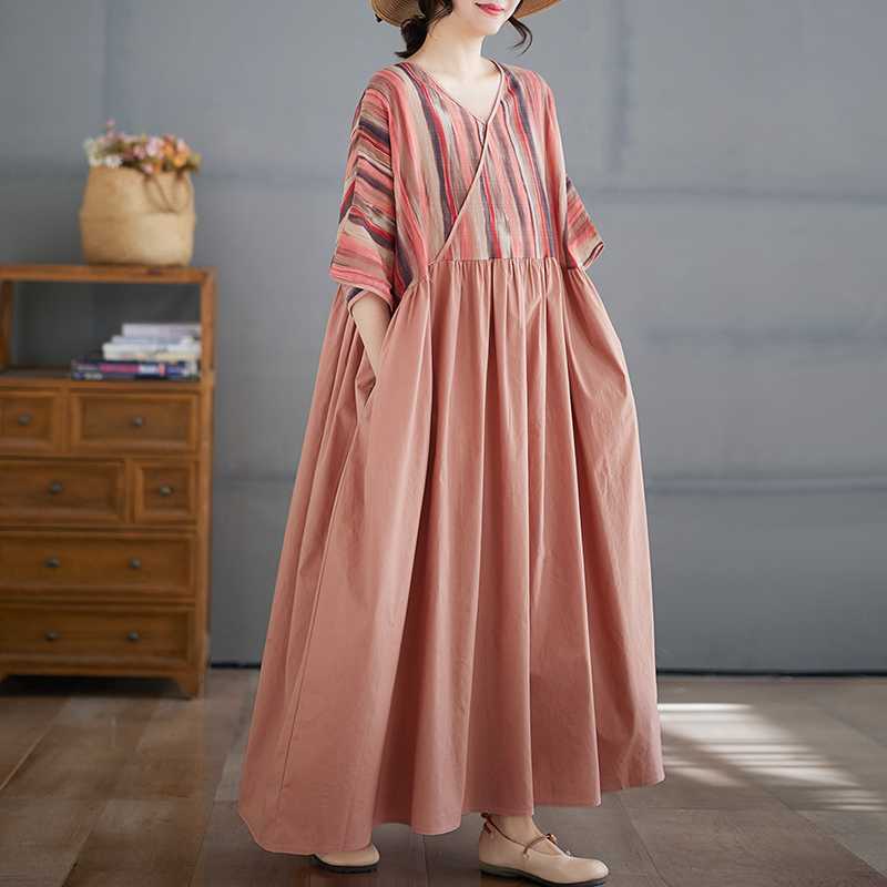 Robe d'été à col en V Grande taille Robe longue