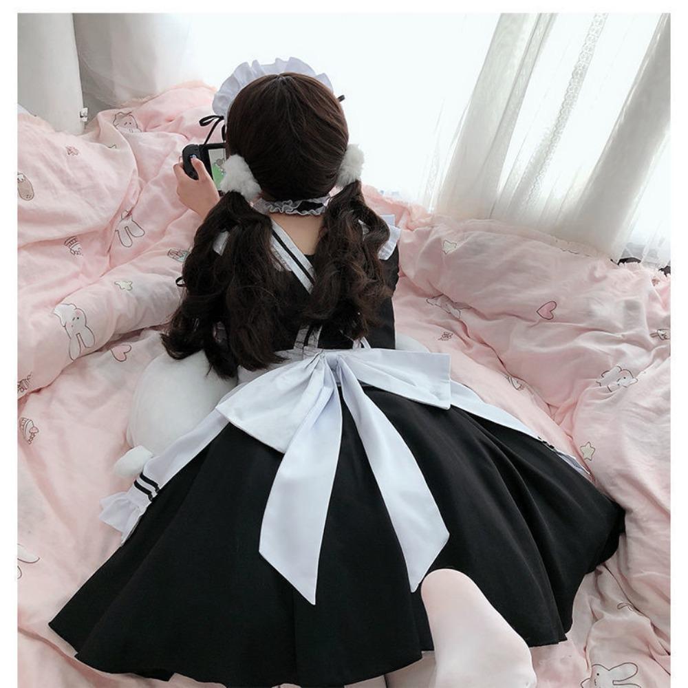 Schwarzes süßes Lolita Cosplay Kostüm Animation Show Outfit Dienstmädchen Kostüme Mädchen Frauen Schöne Dienstmädchen Kleid Kleidung