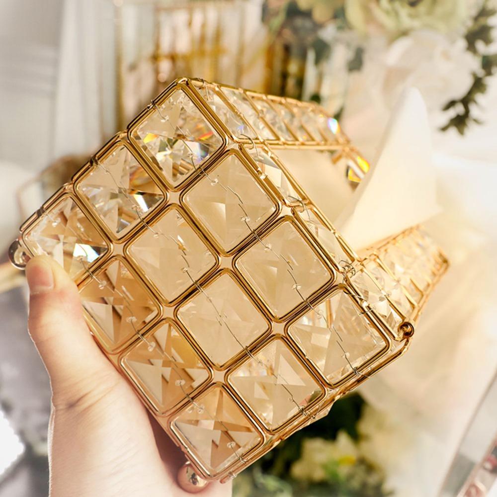20cm*12cm*10cm Crystal Tissue Box Gold Keepsake Box Stylish Ring Holder Box  Desktop Use