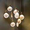 Modern Spoon LED Pendant Light Hotel Hall Living Brass Resin Round Ceiling Chandelier Hanging Lamp Fixtures Retro Luminaire