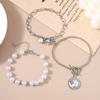 3pcs Delicate Pearl Bracelet Vintage Portrait Bracelets Chain for Women Girls Handmade Jewelry Gifts