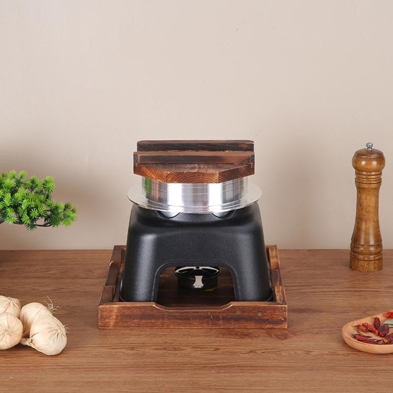 Portable Alcohols Burners Stove Cooking Pot with Wood Lid For Outdoor Picnics Hiking And Indoor Rice Making Cookware Set