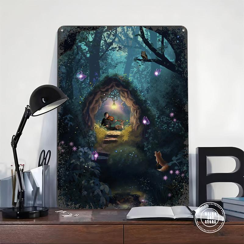 Verzauberter Wald Musik Metallposter Benutzerdefinierte Wandkunst Retro Vintage Blechschilder für Schlafzimmerdekoration Zimmer Büro Dekor
