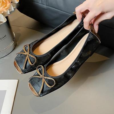 Women Ballet Flats Sweet Bowknot Pumps Females Soft Soles Casual Scoop Shoes Stretch Slip-on Loafers Lady Comfortable Work Shoes