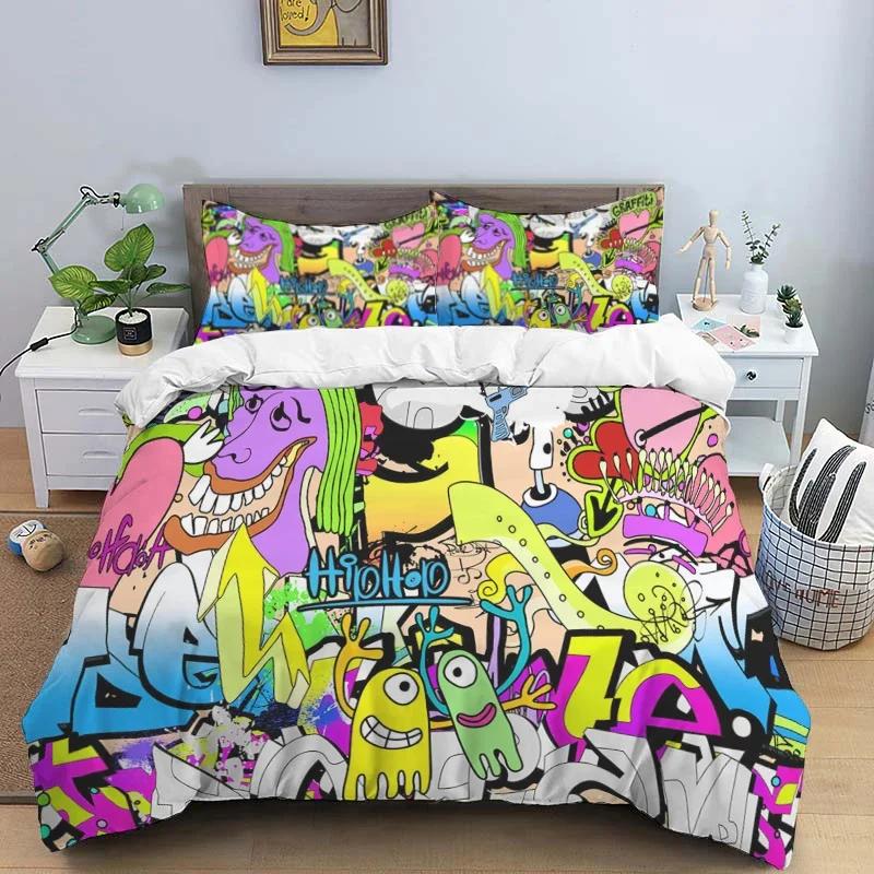 American cartoon illustration Print Polyester Bedding Sets Children or Adults for Beds Quilt Cover Pillowcase Anime bedding set