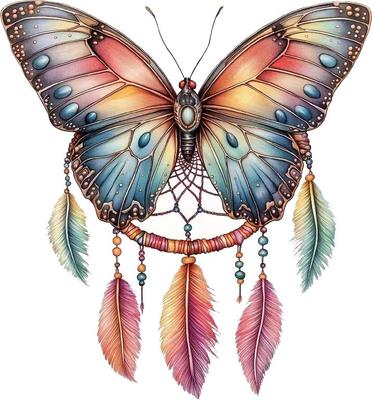 QT2489#15cm Fantasy Butterfly Dreamcatcher Decals, Waterproof Vinyl Stickers for Car, Laptop,Glass Surface