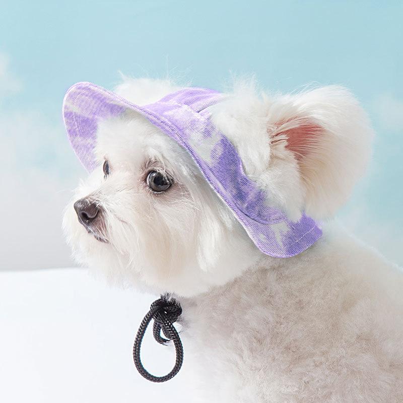 Tie Dye Pet Hat With Ear Hole Round Brim Dog Puppy Cat Sun Hat Bucket Hat Pet Decorative Accessories