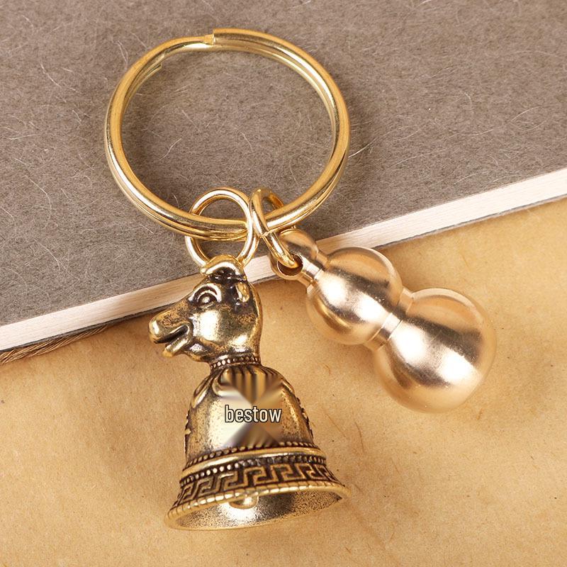 Personalized Zodiac Animal Brass Keychain with Copper Bell Pendant