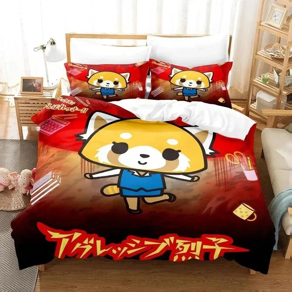 Anime Aggretsukos Bedding Set Printed Bed Set With Pillowcase Bed Duvet Cover Soft Queen King Size Bedclothes Home Customizable