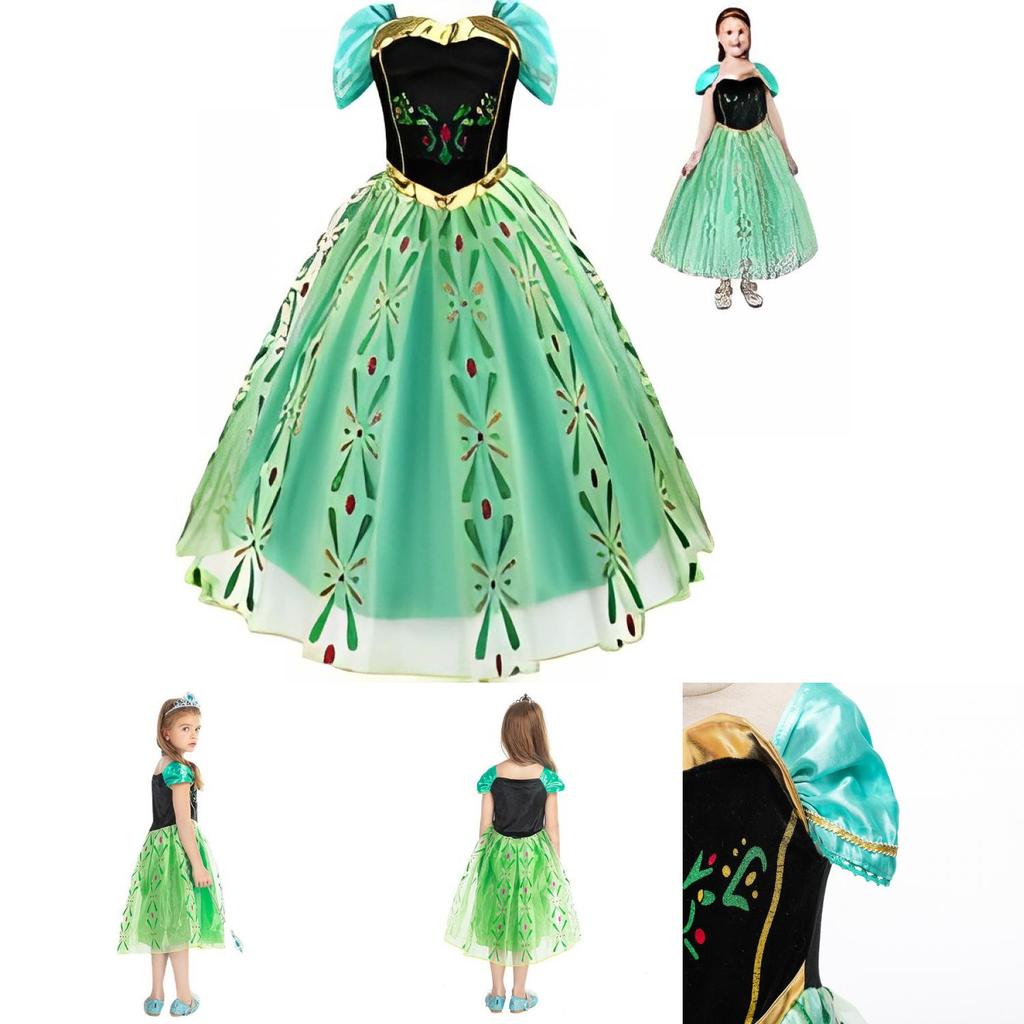 Vestito Cosplay Elegante Regina Anna di Frozen per Bambina con Accessori