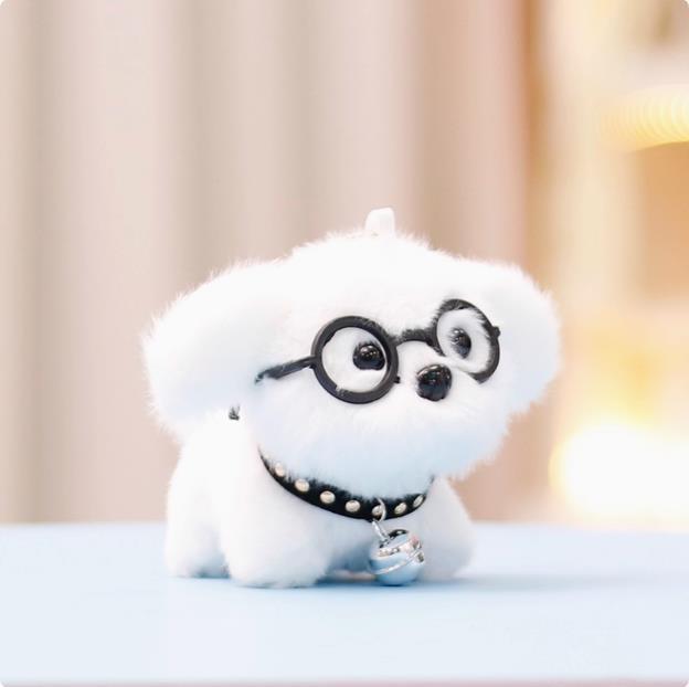 Cute Glasses Dog Plush Toy Keychain Animal Stuffed Doll Backpack Gift Pendant