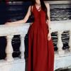 French Retro Red Neck Suspender Dress Women's Summer New Seaside Vacation Temperament Waist Dress 2026