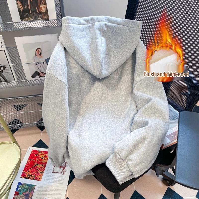 2024 Autumn/Winter Designer Fleece-Lined Retro Plaid Patchwork Hoodie