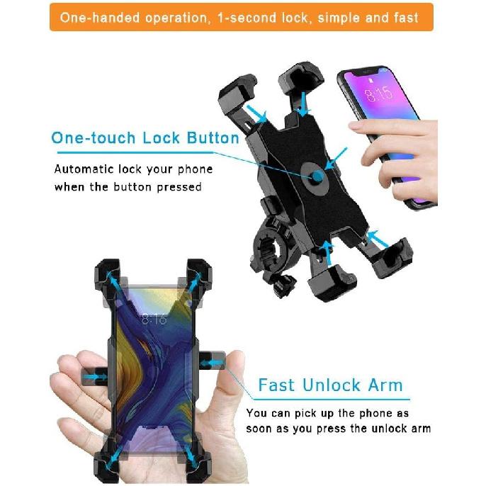2025 Upgraded Bike Phone Mount, Easy Tall And Quick Release Bicycle - Motorcycle Handlebar Phone Mount Holder, Bike Phone Holder For IPhone And More