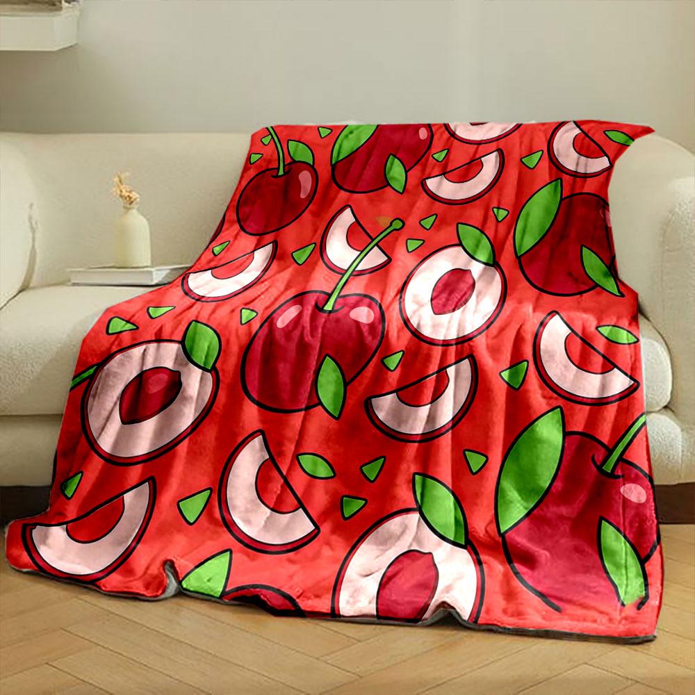Printed with Fruit Slices and Green Leaf Style Warm Comfortable Blanket Home Travel Camping for Adults and Kids Luxury Gifts