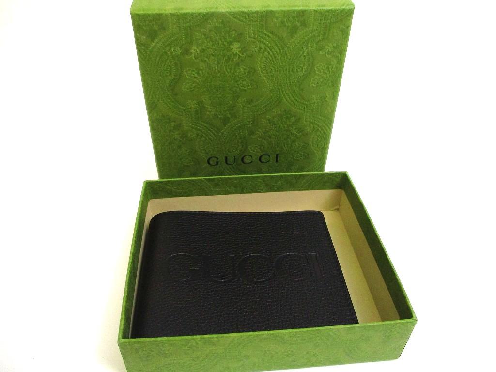 Authentic GUCCI Embossed Logo Black Leather Bifold Bill Wallet Compact Wallet #b233  Open box