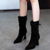 Vintage Suede High Heel Women Slim Ankle Boots Autumn Winter Female Elegant Short Booties