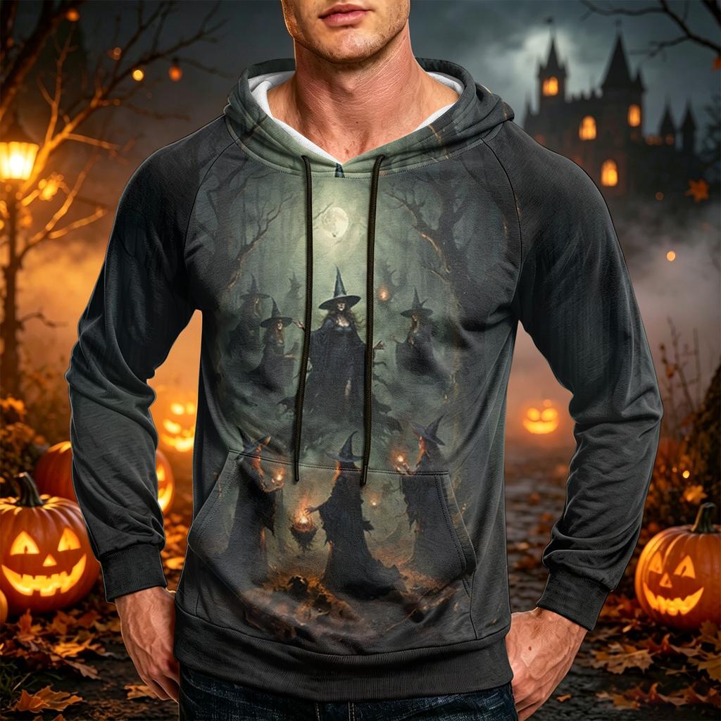Men's Casual Loose Fit Printed Hoodie with Kangaroo Pocket and Drawstring for Everyday Wear