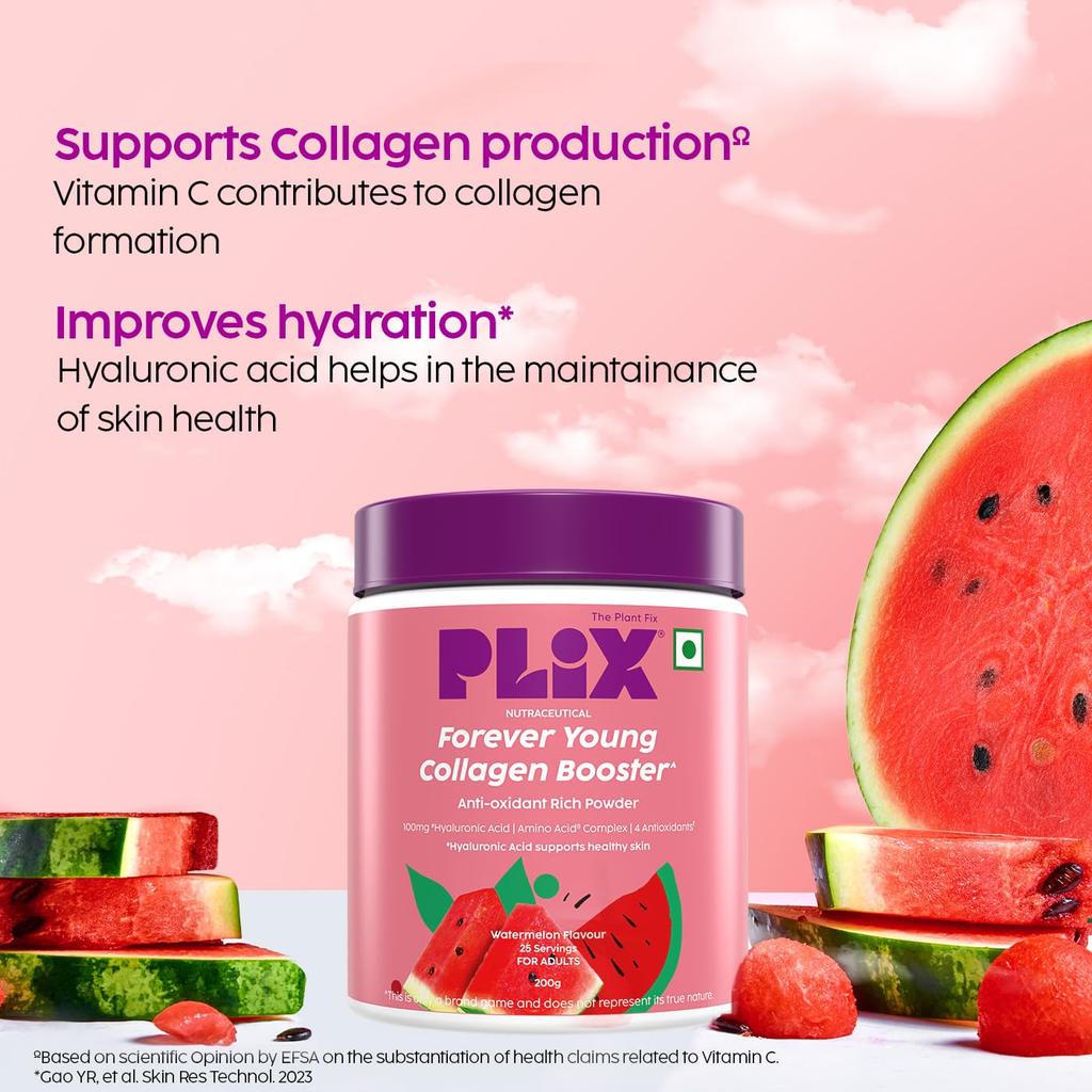 PLIX The Plant Fix Collagen Booster Powder 2x200g for Healthy Skin Hydration & Radiance Watermelon