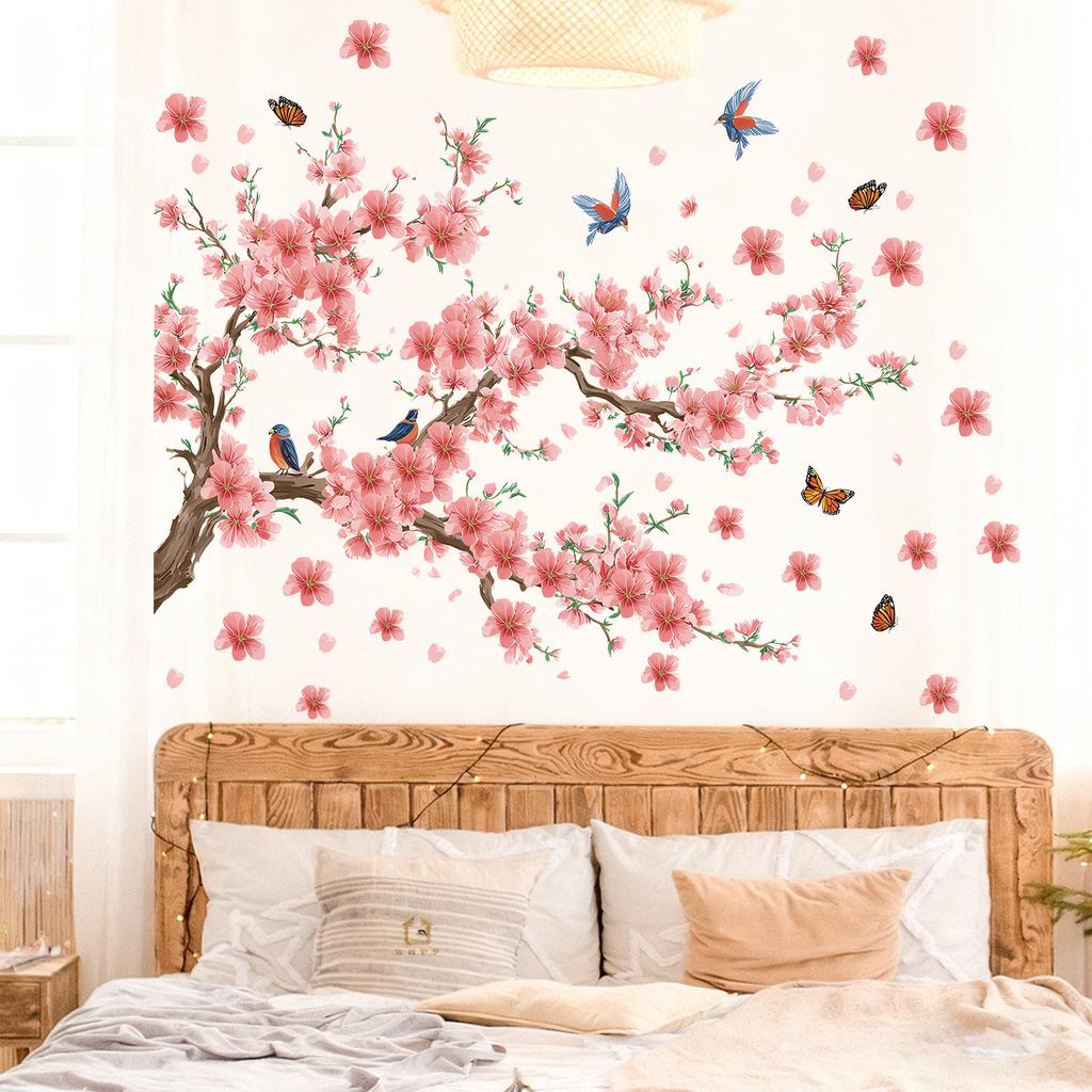 Wall Sticker Branch Cherry Blossom Birds Self Adhesive Wall Decal for Living Room Bedroom Home Decor