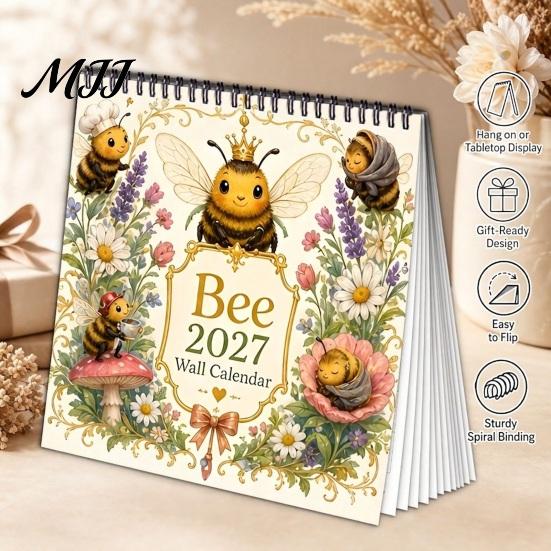 Bee Themed Desk Calendar 2027 Desktop Calendar, Spiral Binding And Thickened Professional Time Management Tool Paper Planner, Decorative Monthly