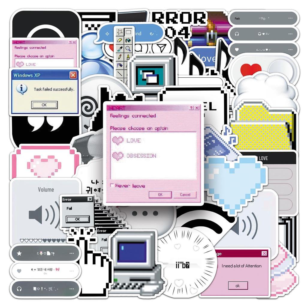 50 Waterproof Old Network Webcore Emoji Stickers for Computers, 50 Sheets