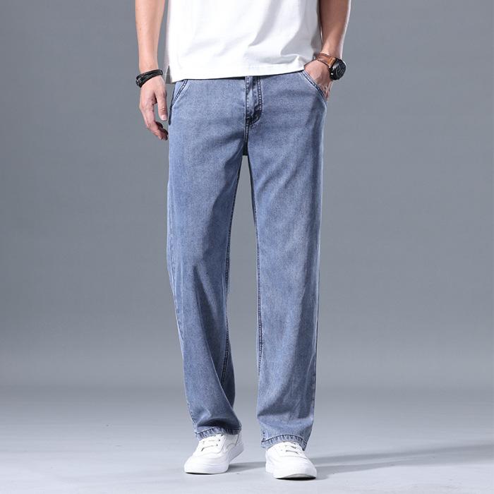 Summer Thin Men's Loose Straight Jeans Lyocell Soft Drape Business Casual Trousers Classic Smoke Brand Ice Silk Pants