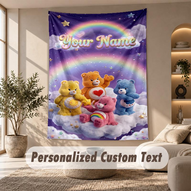 Care Bears Tapestry, Personalized Custom Text, Wall Hanging Tapestry For Living Room Home Wall Decor