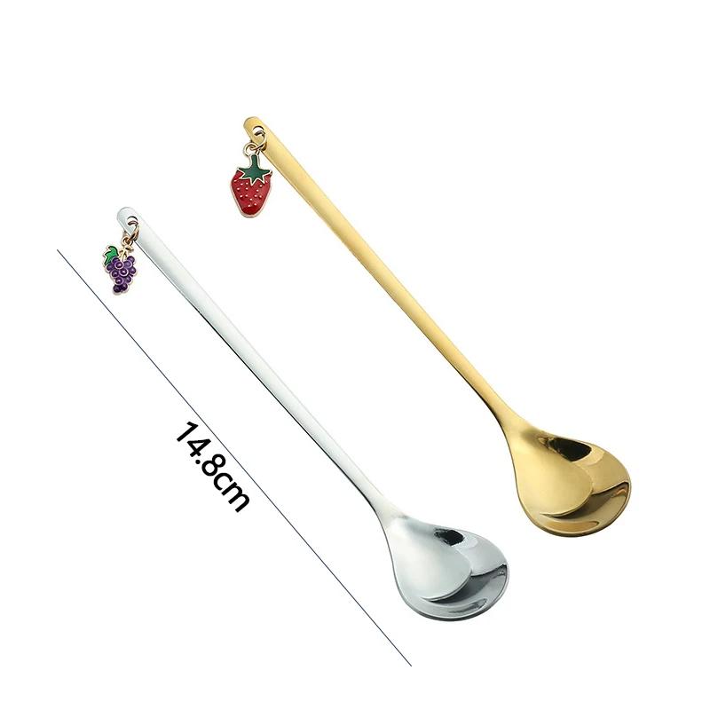 Edelstahllöffel Rührlöffel mit Fruchtanhänger Kaffeemischlöffel Dessertlöffel Tischdeko Partygeschenk Küchenwerkzeug