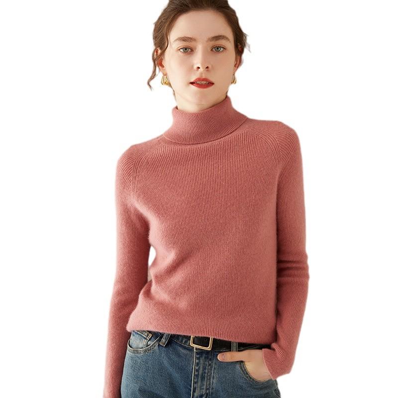 Women's Slim Fit Cashmere High Neck Ribbed Sweater – Warm Knit Base Layer Pullover