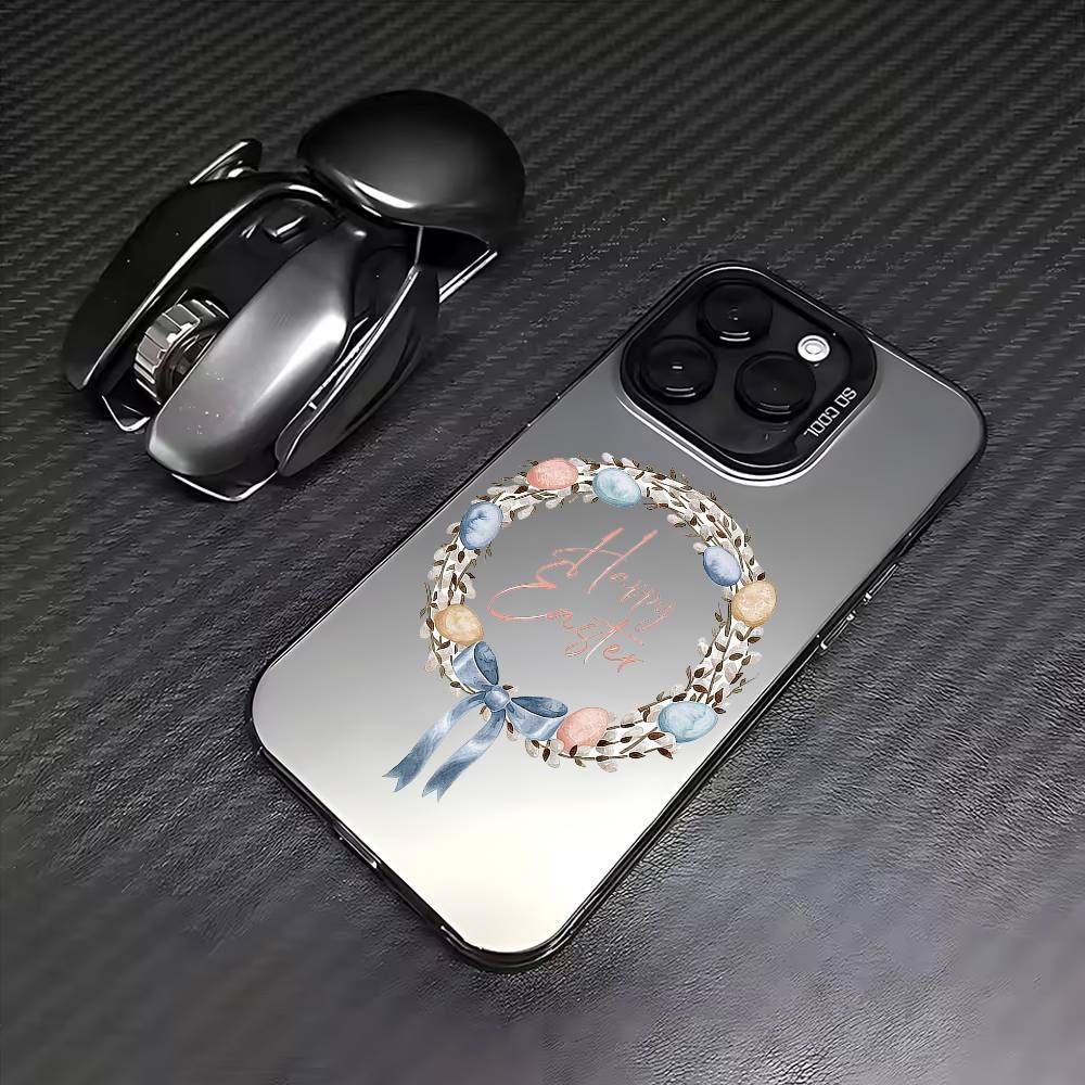 

H-Happy Easter Phone Case For iPhone 17, 16,15,14,13,12,11 Plus,Pro Max, Colorful Silver Funda Cover iPhone11PROMAX