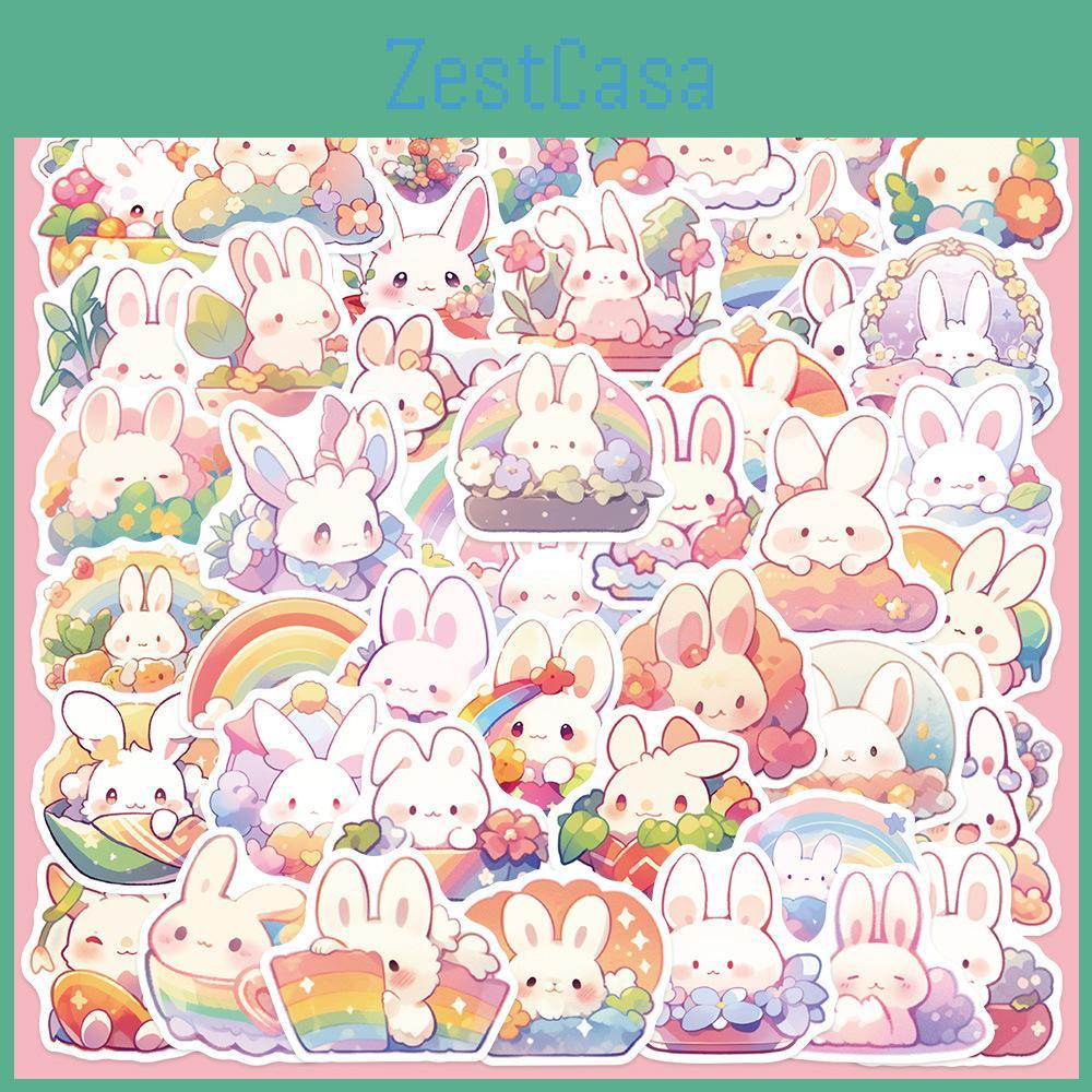 Diy Sticker Set 50 Cartoon Bunny Decals In Rainbow Colors Perfect For Decorating Suitcases Notebooks And Phone Covers