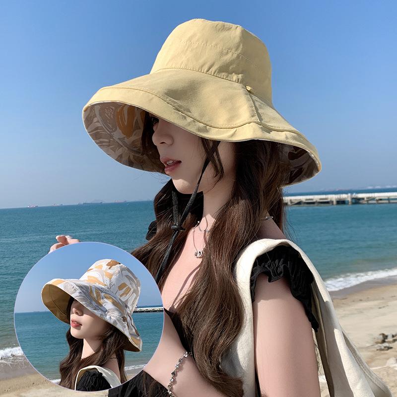 Double-sided fisherman's hat, children's outdoor sunscreen hat, European and American summer cotton large edge printing pot hat, casual sun hat