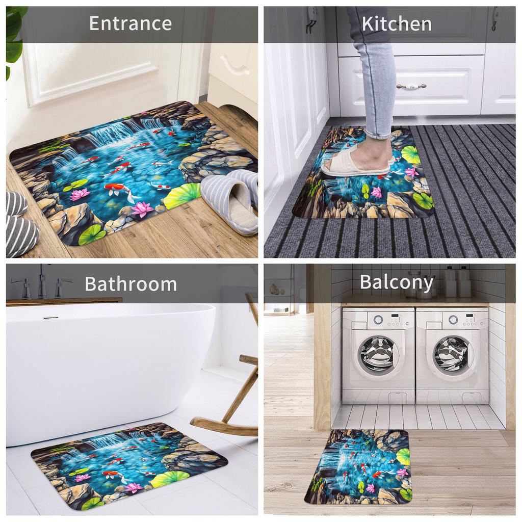 2D Koi Pond And Carp Design Door Floor Kitchen Bath Mat Anti-Slip Outdoor Doormat Bedroom Balcony Entrance Carpet Rug