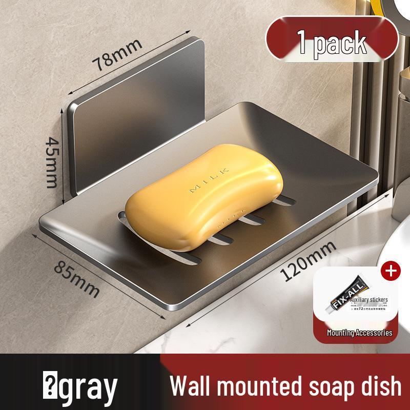 Adhesive Wall-Mounted 410 Stainless Steel Soap Dish – Punch-Free, Drainable Soap Holder Rack 1 piece