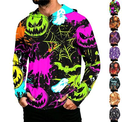 Herren Hoodie mit langen Ärmeln Halloween-Print Leichter Pullover für Freizeitkleidung