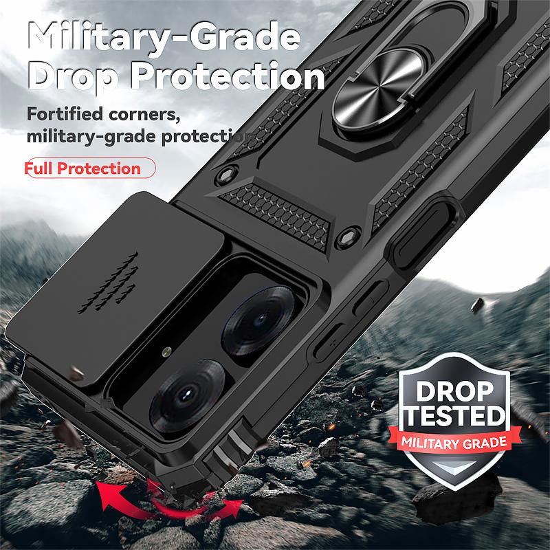 Armor Funda for Xiaomi Poco C65 Case Slide Camera Lens Protection Phone Cover Pocco Poko Little C65 C 65 PocoC65 Ring Stand Case