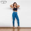 Shascullfites Melody Skinny Blue Jeggings mit hohem Bund und Knöpfen, Bleistifthose, Streetwear