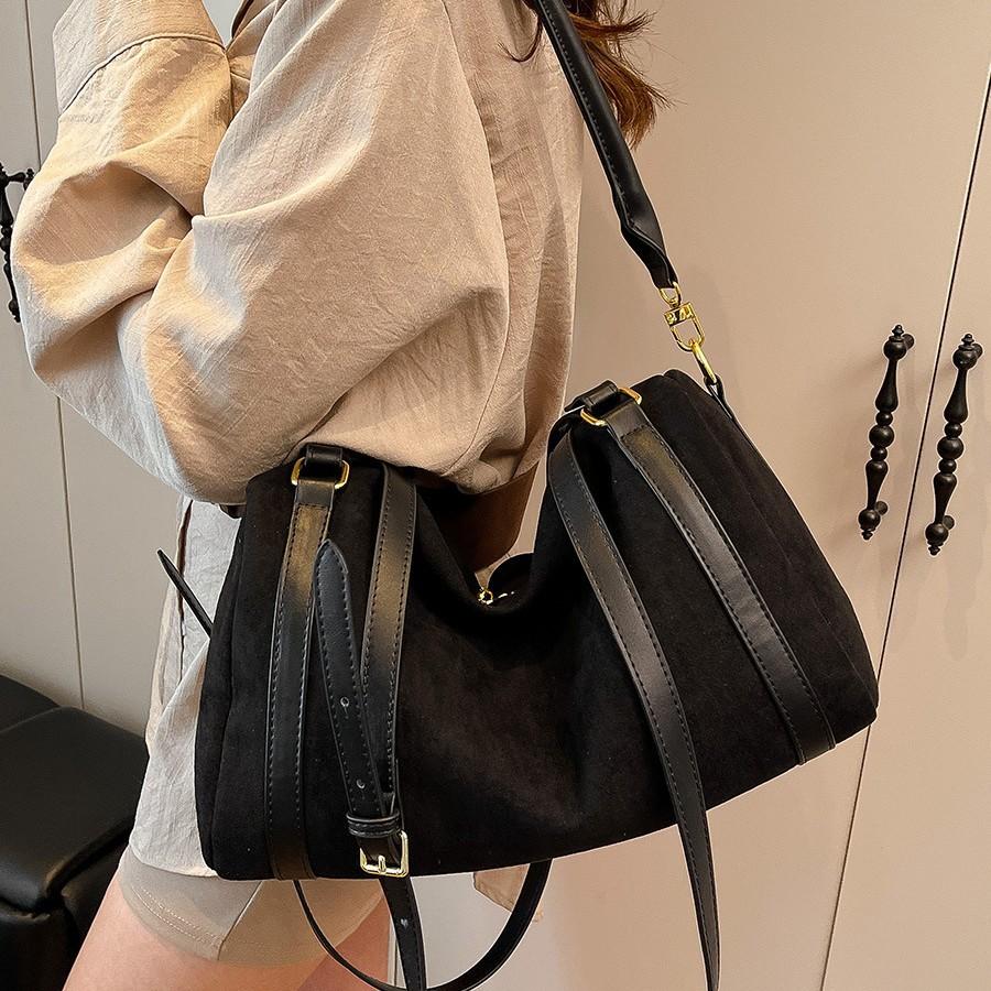 2025 new niche suede temperament tote bag large capacity versatile commuter shoulder bag crossbody