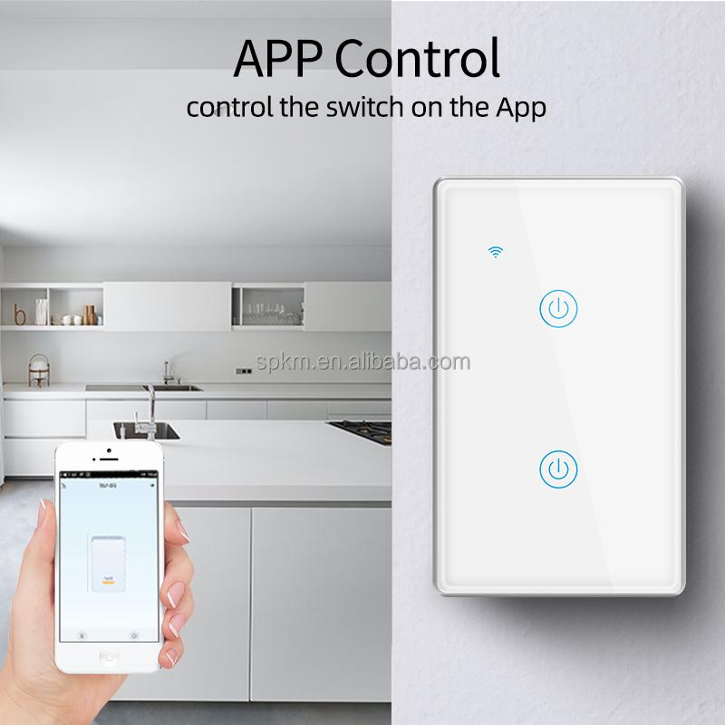 SPKM 2 Gang Alexa Google for Smart Life IP66 PC Material Zero Fire WiFi Smart Wall Switches US Standard 10A 240V Electric Ware (White,118mm*72mm&US Standard) белый