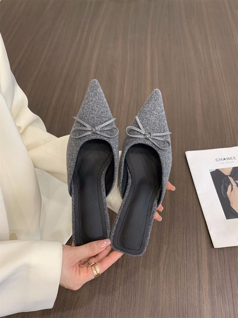 French temperament suede bag head half slippers fairy shoes wear 2025 new spring and summer pointed half tray single shoes