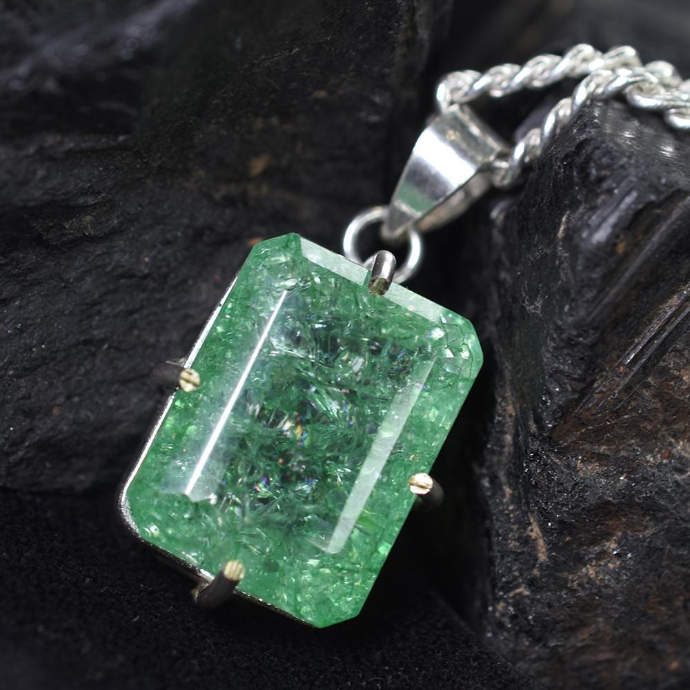 Zambian Green Emerald 66Ct Natural CERTIFIED 925 Sterling Silver Emerald Pendant MY.PD-164-NS