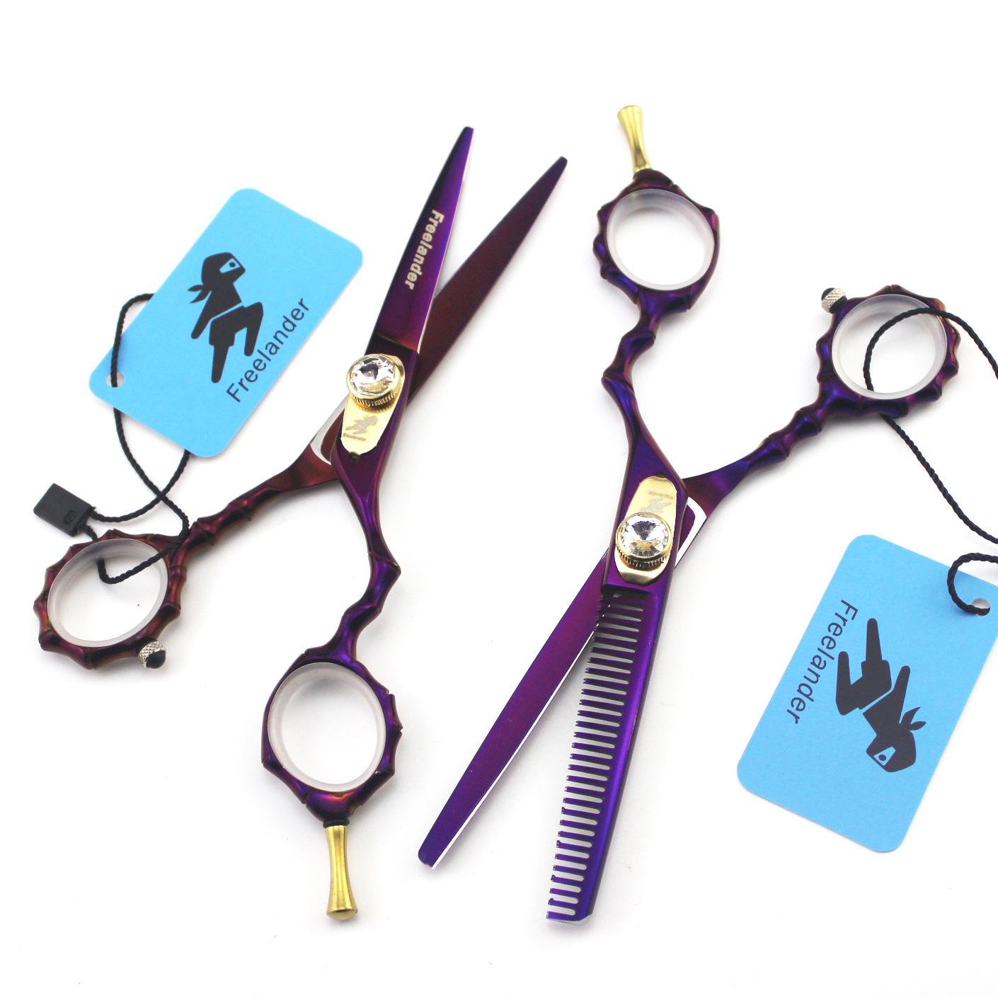 Shenxingzhe Purple Bamboo Handle 5.5-inch Hairdressing Scissors Set: Straight, Serrated, Thinning Scissors with Bag Thinning Scissors