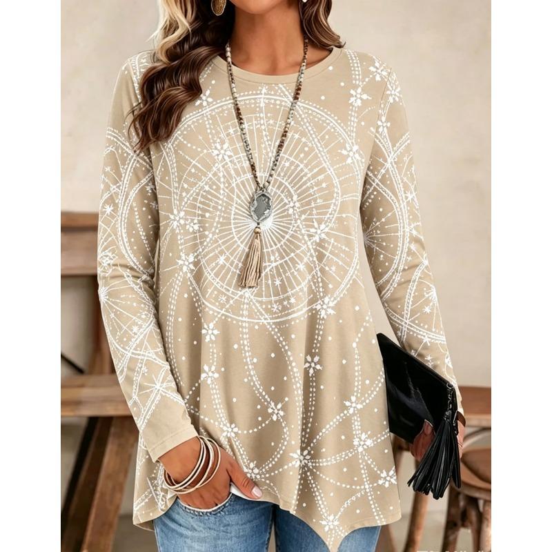 Autumn and winter women's long-sleeved O-neck T-shirt